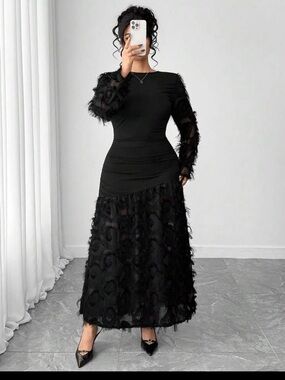 Elenzga Plus Size 3XL Elegant Floral Embroidered Maxi Dress Autumn Winter BNWT
